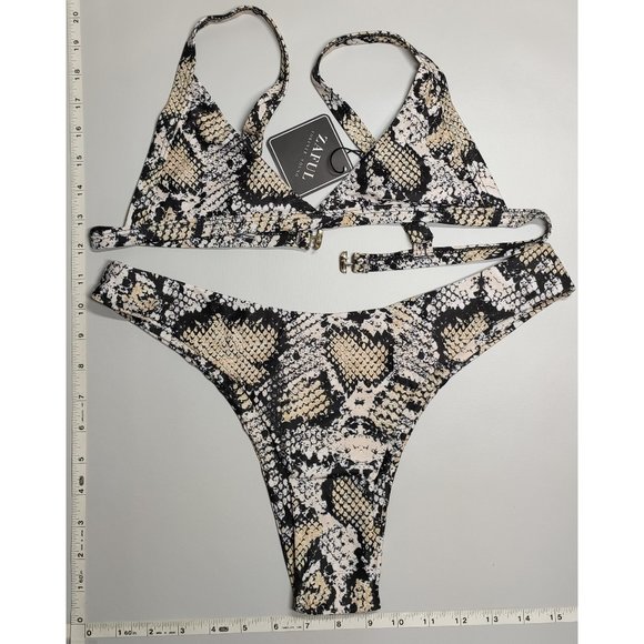 NWT ZAFUL Large Triangle non-padded High Cut Snake print bikini set - Picture 1 of 6